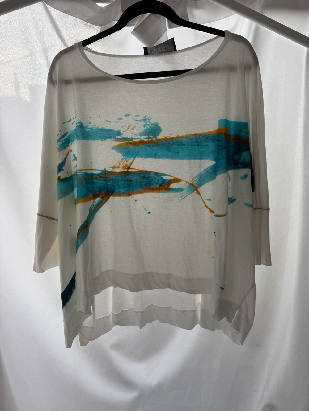 Ozai N Ku Oversized Seagull Top White Turquoise Size 3 Plus 2XL 3XL Greece